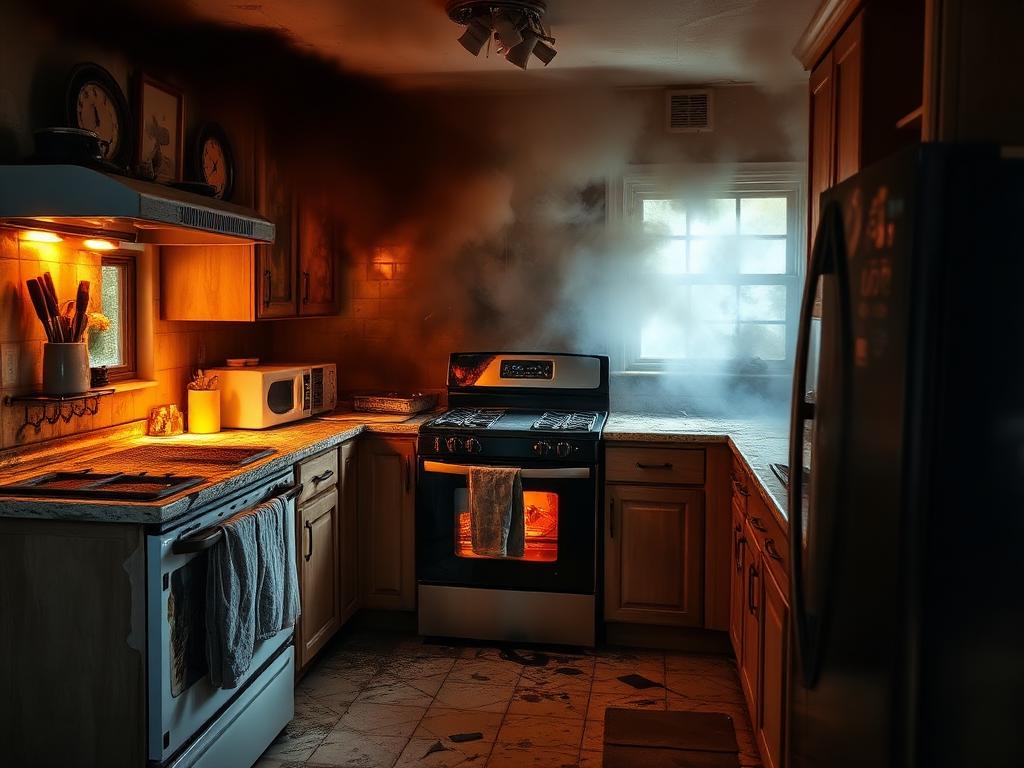 Heavy smoke and soot damage in Florida kitchen